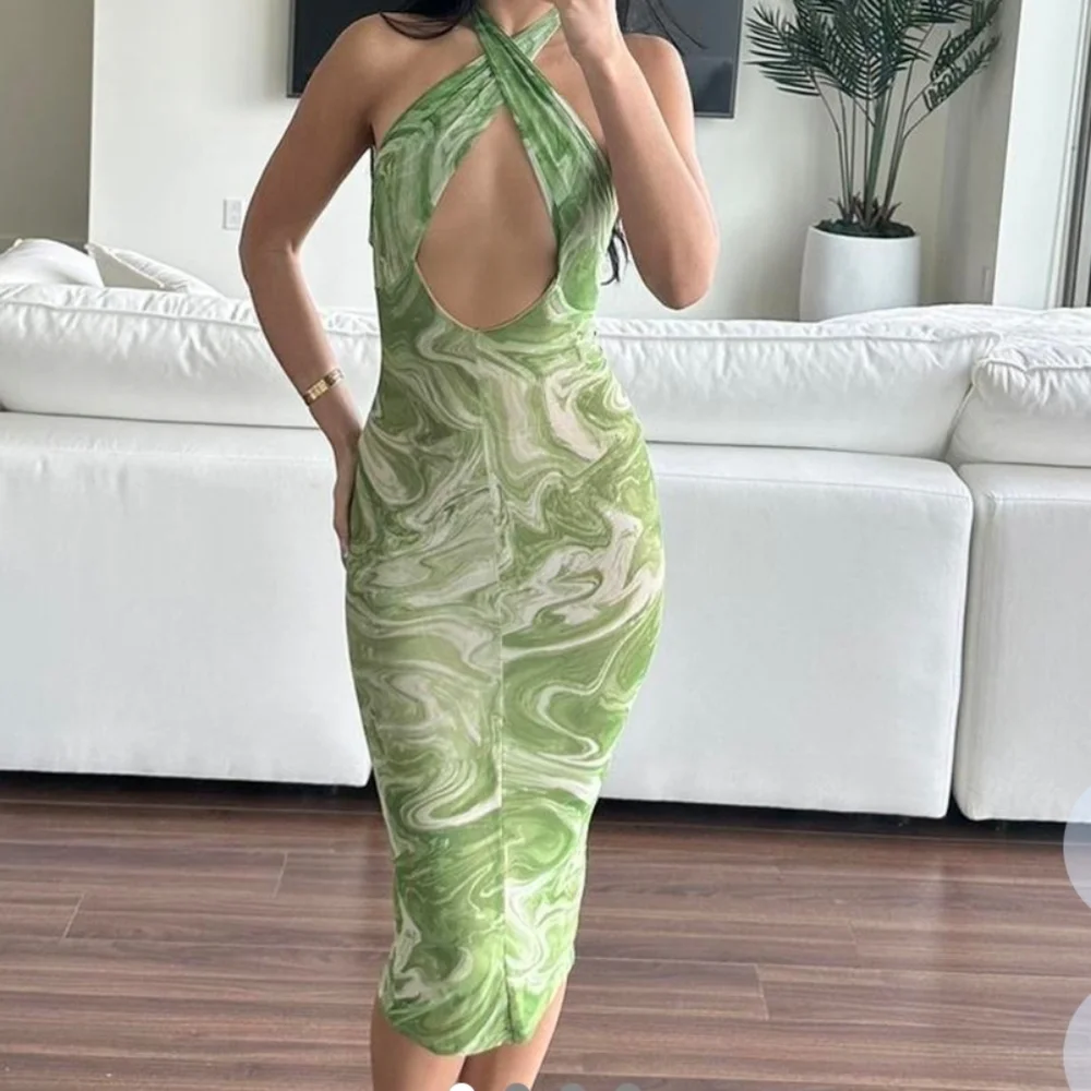 naked wardrobe green dress Naked Wardrobe Ruched Marble Dress - Marble Oli